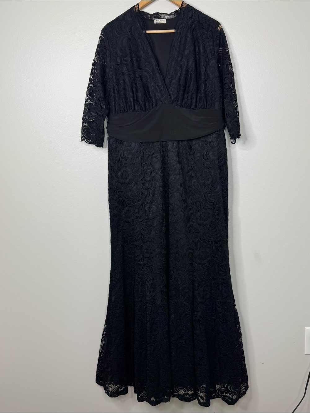 Kiyonna Black Screen Lace Evening Gown 3/4 Sleeves 1X